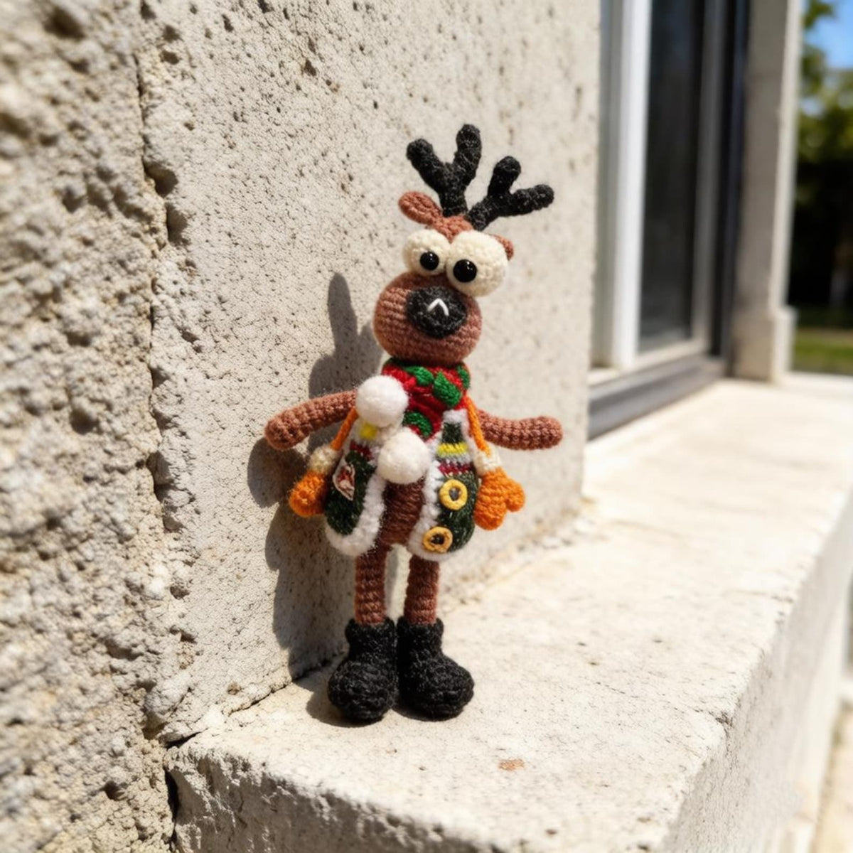 Artisan Knit Fiber Reindeer Sculpture, Yuletide Interior Adornment, Seasonal Memento Trinket, Birthday Token, Xmas Home Embellishment