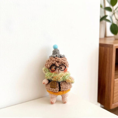 Hand Knit Boy Doll Indoor Table Ornament Birthday Memento Valentine’s Surprise Christmas Holiday Present Artisan Creative Home Decor