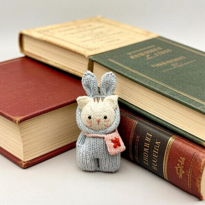 Artisan knit feline figurine, indoor ornamental wares, purse‑hung trinkets, table‑top showcase sculpture, Yuletide household adornment