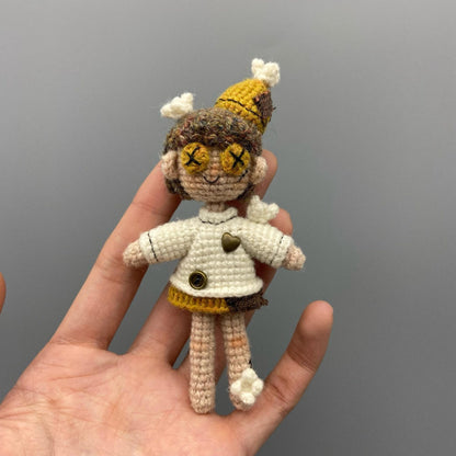 Artisan micro‑crochet maiden figurine, imaginative table‑top ornamental piece, hobbyist showcase sculpture, Yuletide home adornment