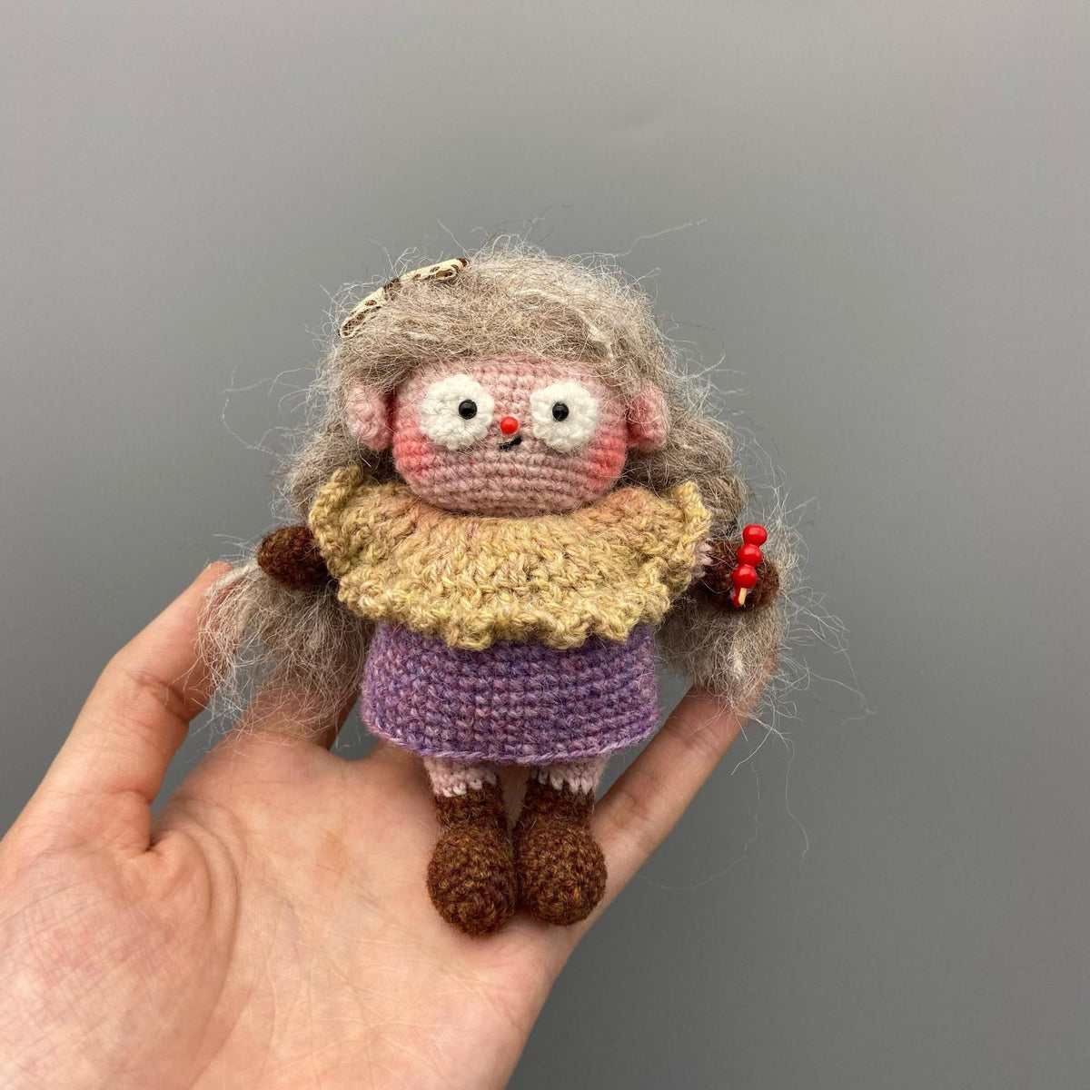 Artisan yarn knit figurine charm, tabletop decorative statuette, purse ornamental trim, everyday carry side piece, Yuletide seasonal decor