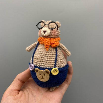 Artisan knit bear figurine, infant gathering adornment, imaginative tabletop accent, hobbyist display statuette, Yuletide nursery trim