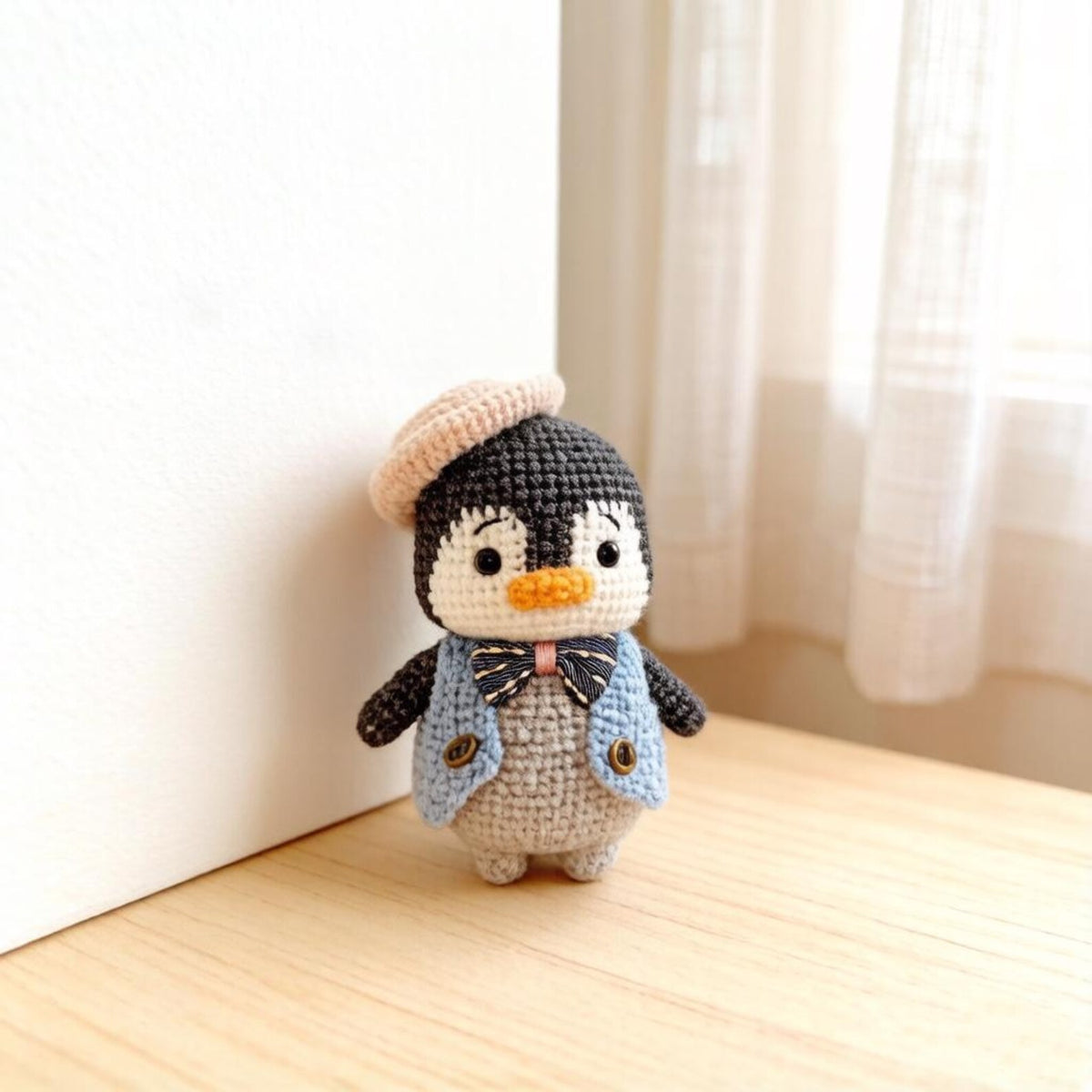 Artisan woven penguin sculpted pieces, imaginative desk souvenir trinkets, indoor ornamental accents, Yuletide table embellishments