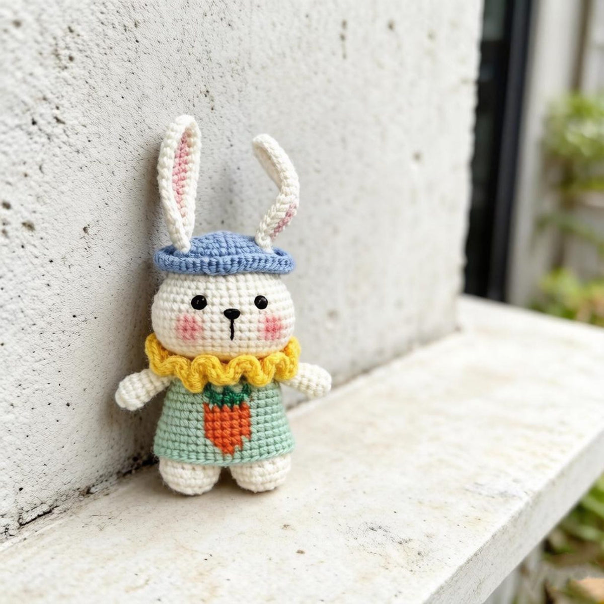 Artisan knit hare sculpted pieces, handcrafted tabletop ornamental trinkets, hobbyist display statues, Yuletide room embellishments