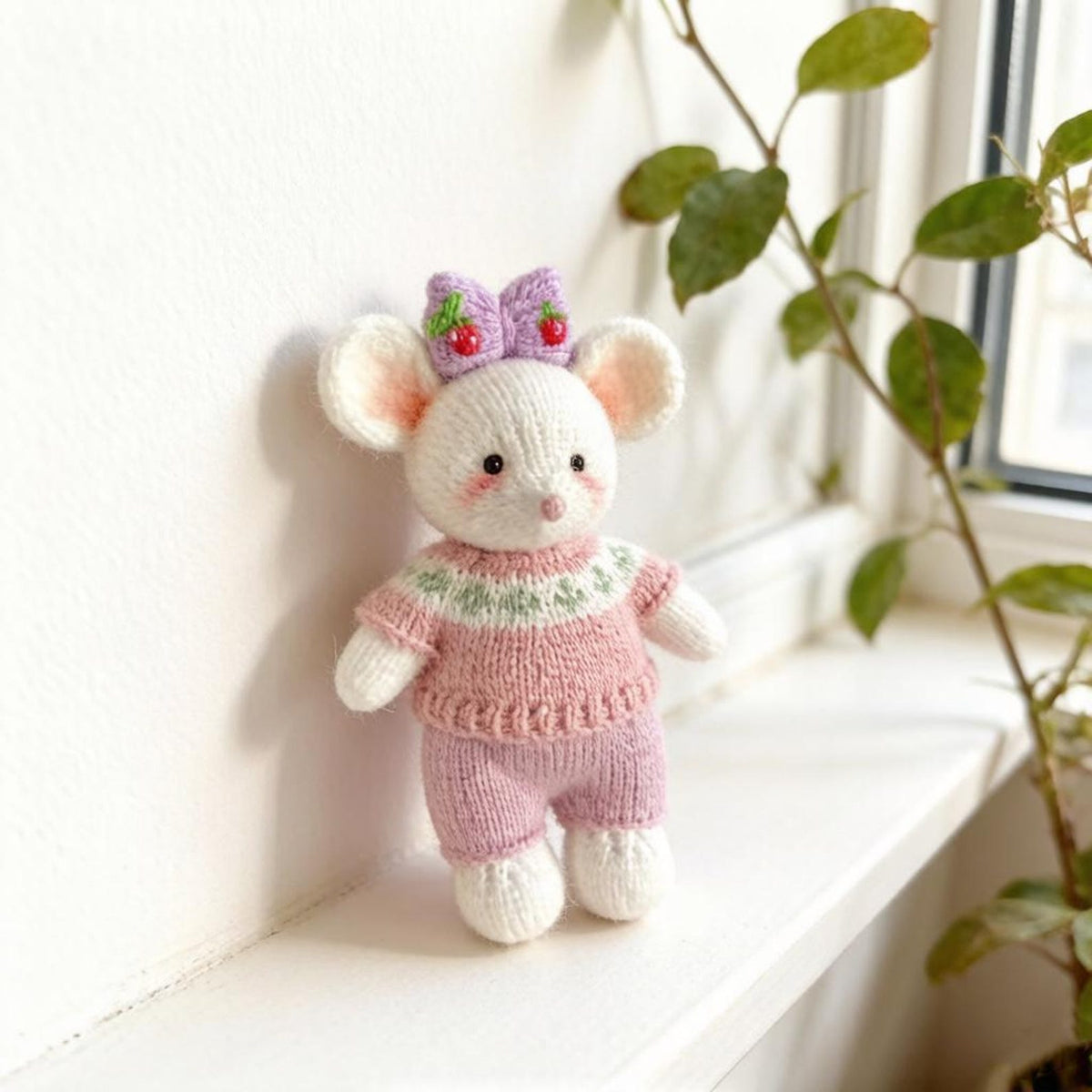 Artisan knit rodent sculpted piece, tabletop adornments, imaginative seasonal keepsakes, anniversary souvenirs, Yuletide household trim