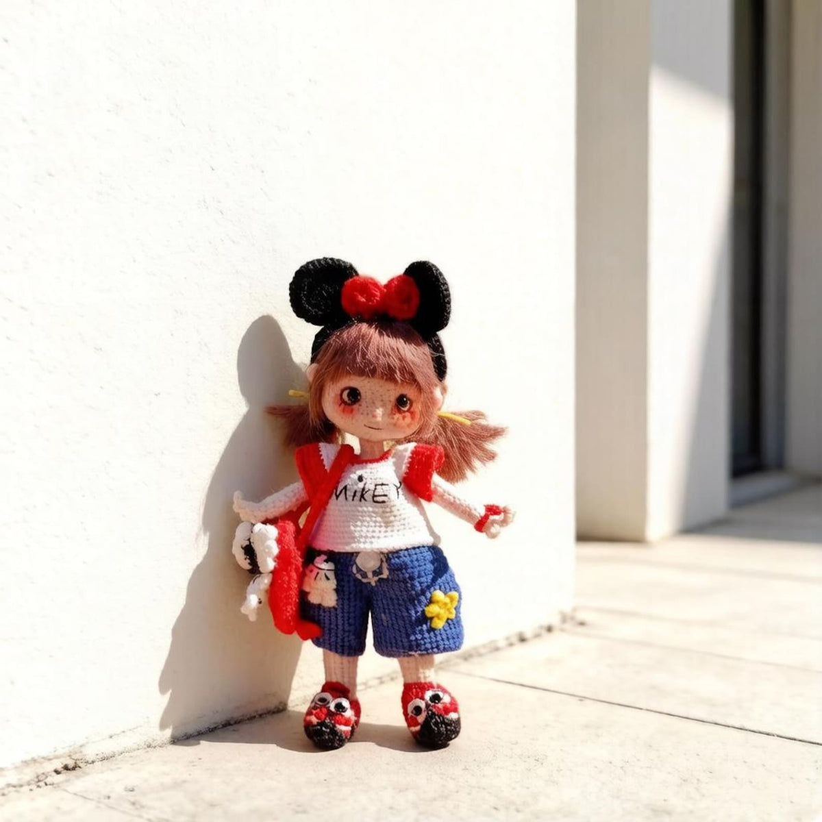 Hand Crochet Mickey Inspired Girl Sculpture Wool Thread Crochet Plaything Celebration Embellishment Desktop Trinkets Christmas Holiday Goods