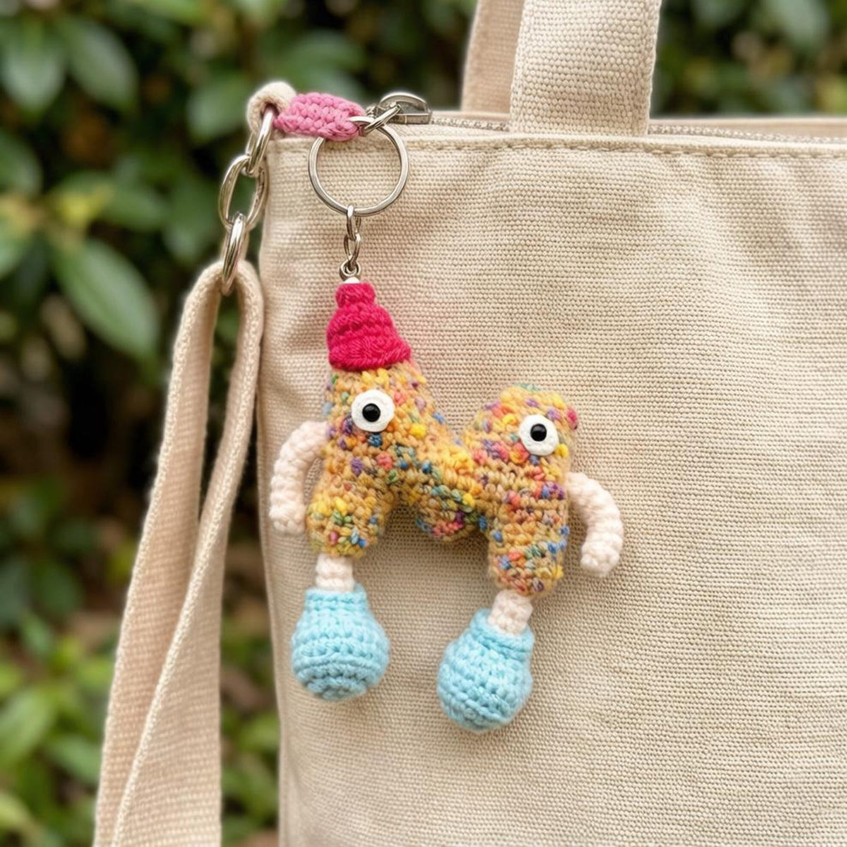 Hand Woven Initial M Trinket Backpack Embellishment Cotton Yarn Sculpture Romantic Artistic Ornaments Christmas Holiday Goods
