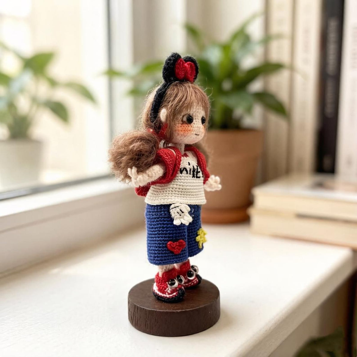 Hand Crochet Mickey Inspired Girl Sculpture Wool Thread Crochet Plaything Celebration Embellishment Desktop Trinkets Christmas Holiday Goods
