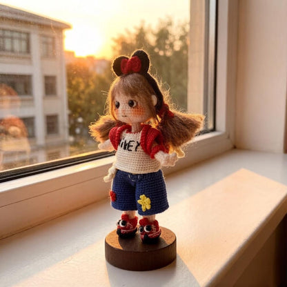 Hand Crochet Mickey Inspired Girl Sculpture Wool Thread Crochet Plaything Celebration Embellishment Desktop Trinkets Christmas Holiday Goods