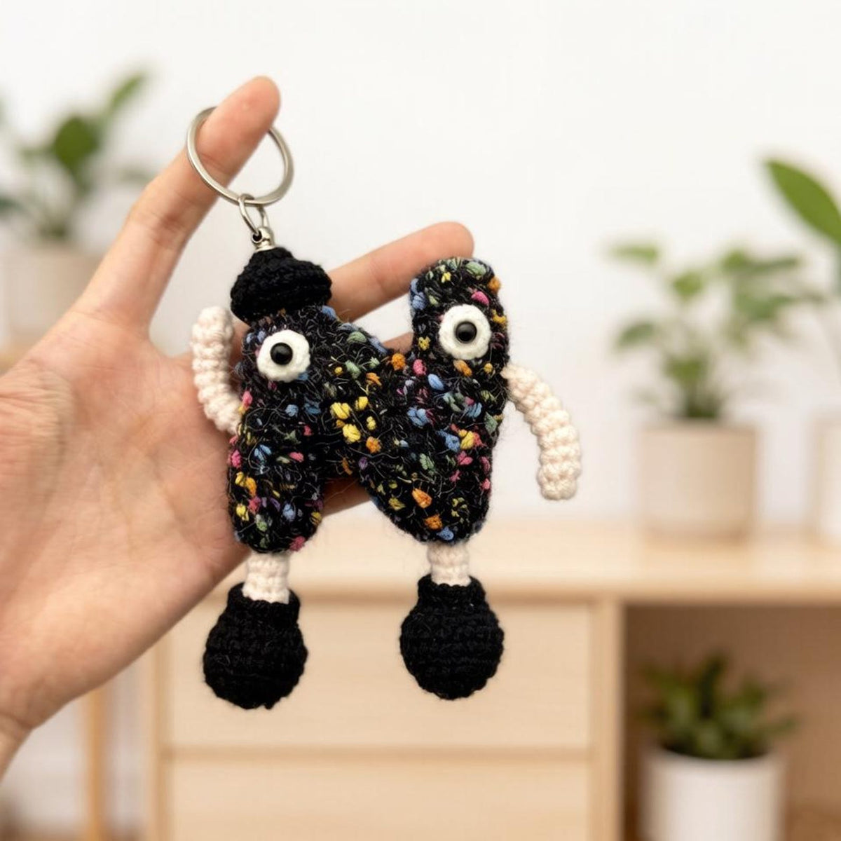 Handwrought Alphabet N Trinket, Artistic Purse Embellishment, Male Companion Tokens, Multicolored Yarn Sculptures, Christmas Holiday Goods