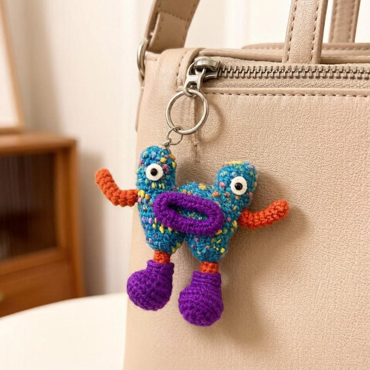 Hand Knit Initial M Sculpture Purse Trinket Zipper Embellishment Gradient Shade Yarn Statues Pal Tokens Christmas Holiday Goods