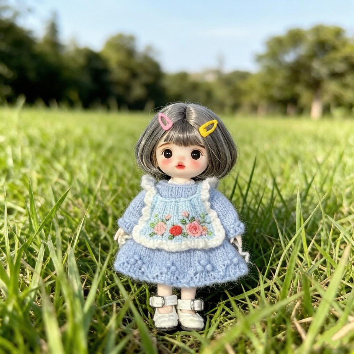 Hand Knit Young Girl Sculpture Desktop Embellishment Hobbyist Keepsakes Juvenile Tokens Gathering Favors Christmas Holiday Goods