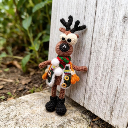 Artisan Knit Fiber Reindeer Sculpture, Yuletide Interior Adornment, Seasonal Memento Trinket, Birthday Token, Xmas Home Embellishment