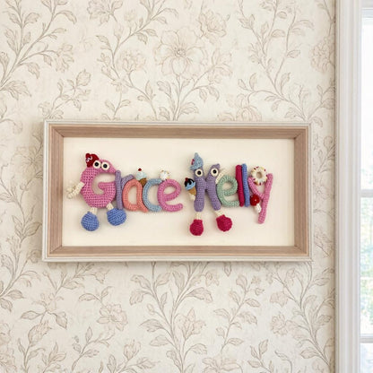 Hand Knit Wool Monogram Silhouettes Bespoke Wall Embellishment Nursery Accent Juvenile Monikers Birthday Tokens Christmas Holiday Goods