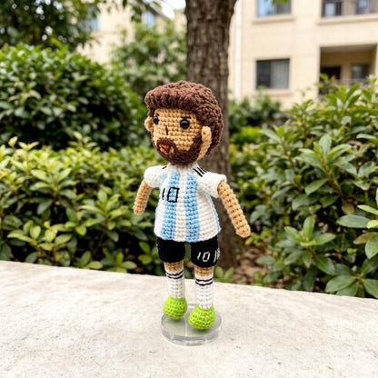Hand Knit Messi Sculptures Soccer Enthusiast Keepsakes Desktop Base Embellishments Nuptial Gathering Partner Tokens Christmas Holiday Goods
