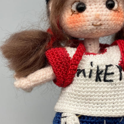 Hand Crochet Mickey Inspired Girl Sculpture Wool Thread Crochet Plaything Celebration Embellishment Desktop Trinkets Christmas Holiday Goods