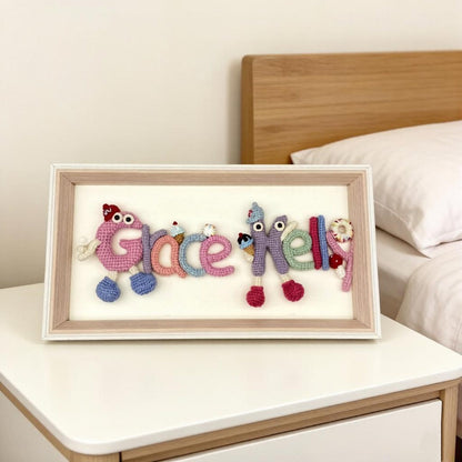 Hand Knit Wool Monogram Silhouettes Bespoke Wall Embellishment Nursery Accent Juvenile Monikers Birthday Tokens Christmas Holiday Goods