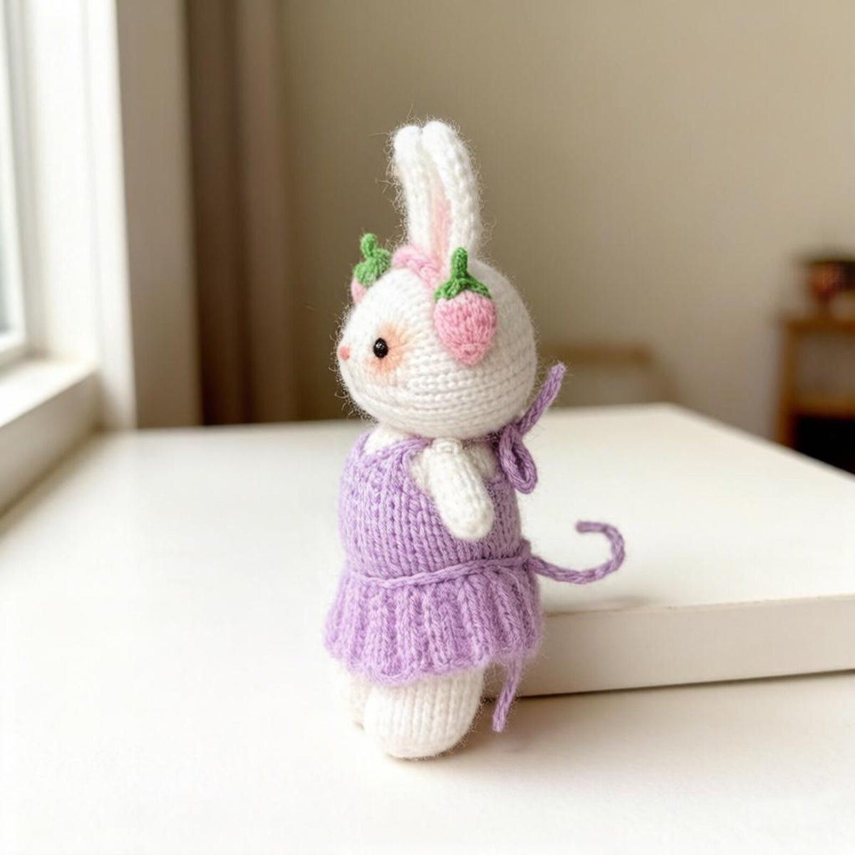 Hand Woven Strawberry Rabbit Figurine Wool Yarn Comfort Plaything Household Embellishment Nuptial Gathering Christmas Holiday Trinkets