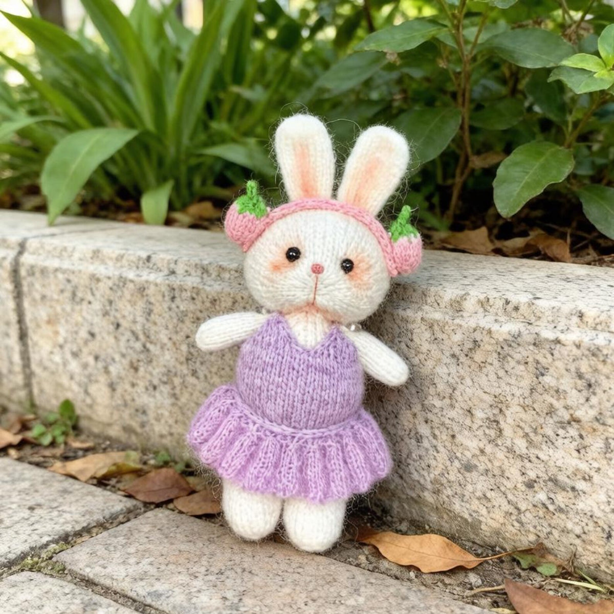 Hand Woven Strawberry Rabbit Figurine Wool Yarn Comfort Plaything Household Embellishment Nuptial Gathering Christmas Holiday Trinkets