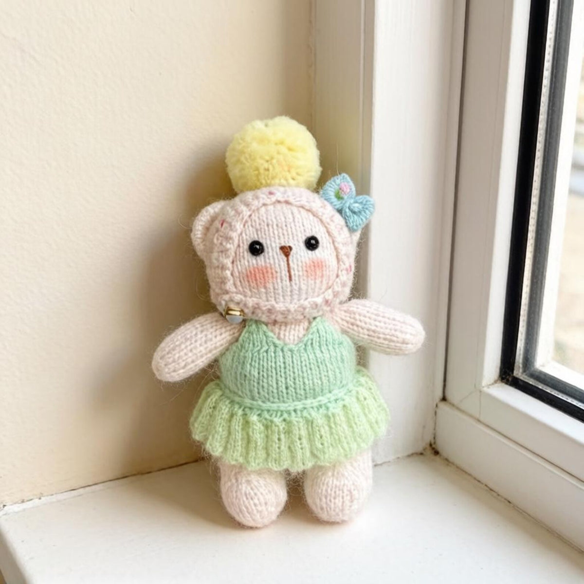 Handcrafted Knit Wool Bear Statue Handbag Accessory Artistic Ornament Baby Presents Bridal Celebration Christmas Holiday Goods