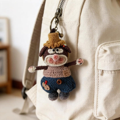 Hand Knit Mouse Figurine Key Fob Backpack Embellishment Vintage Curio Desktop Accent Nuptial Gathering Christmas Holiday Trinkets