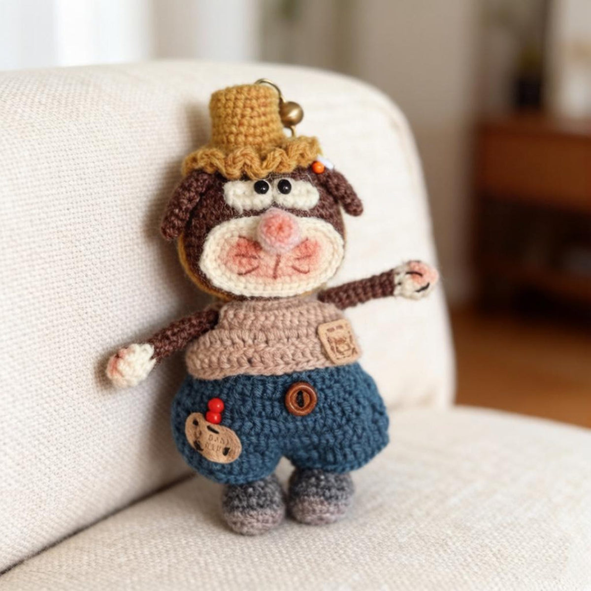 Hand Knit Mouse Figurine Key Fob Backpack Embellishment Vintage Curio Desktop Accent Nuptial Gathering Christmas Holiday Trinkets