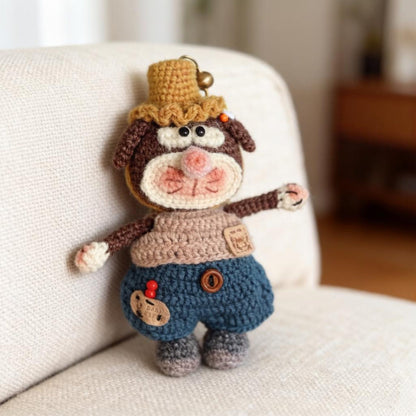 Hand Knit Mouse Figurine Key Fob Backpack Embellishment Vintage Curio Desktop Accent Nuptial Gathering Christmas Holiday Trinkets