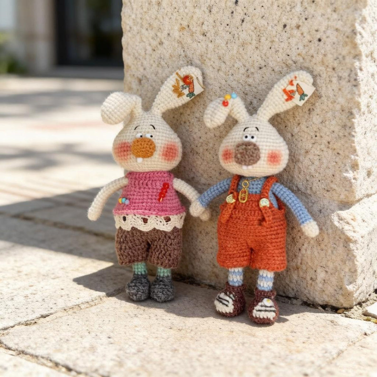 Hand Knit Wool Rabbit Pair Sculptures Rustic Household Embellishments Premium Curios Nuptial Gathering Christmas Holiday Trinkets