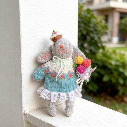 Hand Knit Rabbit Sculpture Tabletop Embellishments Original Holiday Tokens Vintage Curios Youth Birthday Surprises Christmas Holiday Goods