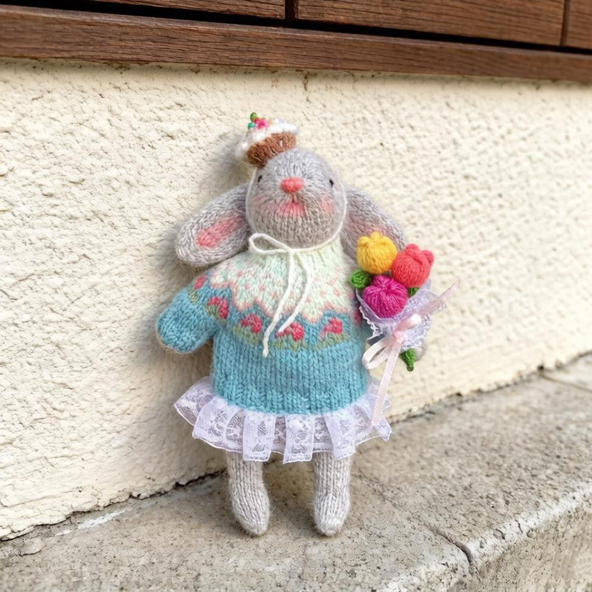 Hand Knit Rabbit Sculpture Tabletop Embellishments Original Holiday Tokens Vintage Curios Youth Birthday Surprises Christmas Holiday Goods