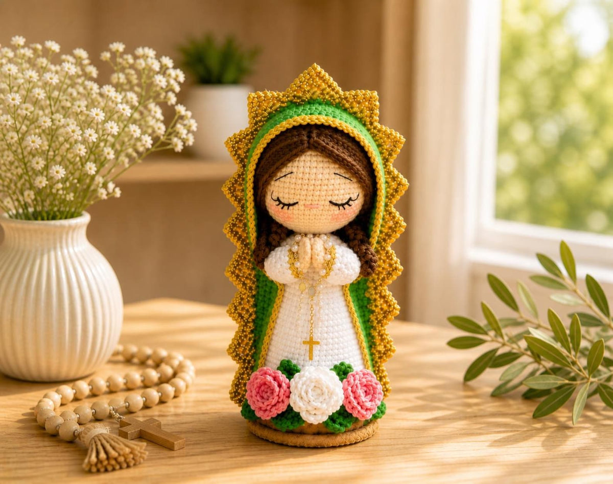 Virgin Mary Crochet Doll, Handmade Catholic Decor, Our Lady Crochet Statue, Religious Gift, Prayer Room Decor, Catholic Gift for Her