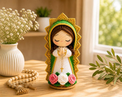 Virgin Mary Crochet Doll, Handmade Catholic Decor, Our Lady Crochet Statue, Religious Gift, Prayer Room Decor, Catholic Gift for Her