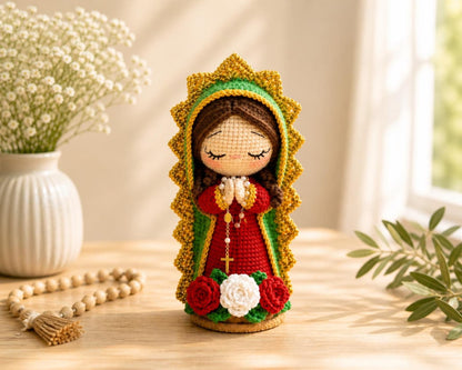Virgin Mary Crochet Doll, Handmade Catholic Decor, Our Lady Crochet Statue, Religious Gift, Prayer Room Decor, Catholic Gift for Her