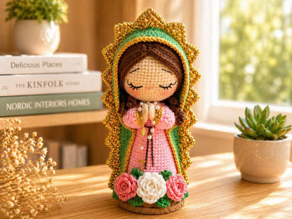 Virgin Mary Crochet Doll, Handmade Catholic Decor, Our Lady Crochet Statue, Religious Gift, Prayer Room Decor, Catholic Gift for Her