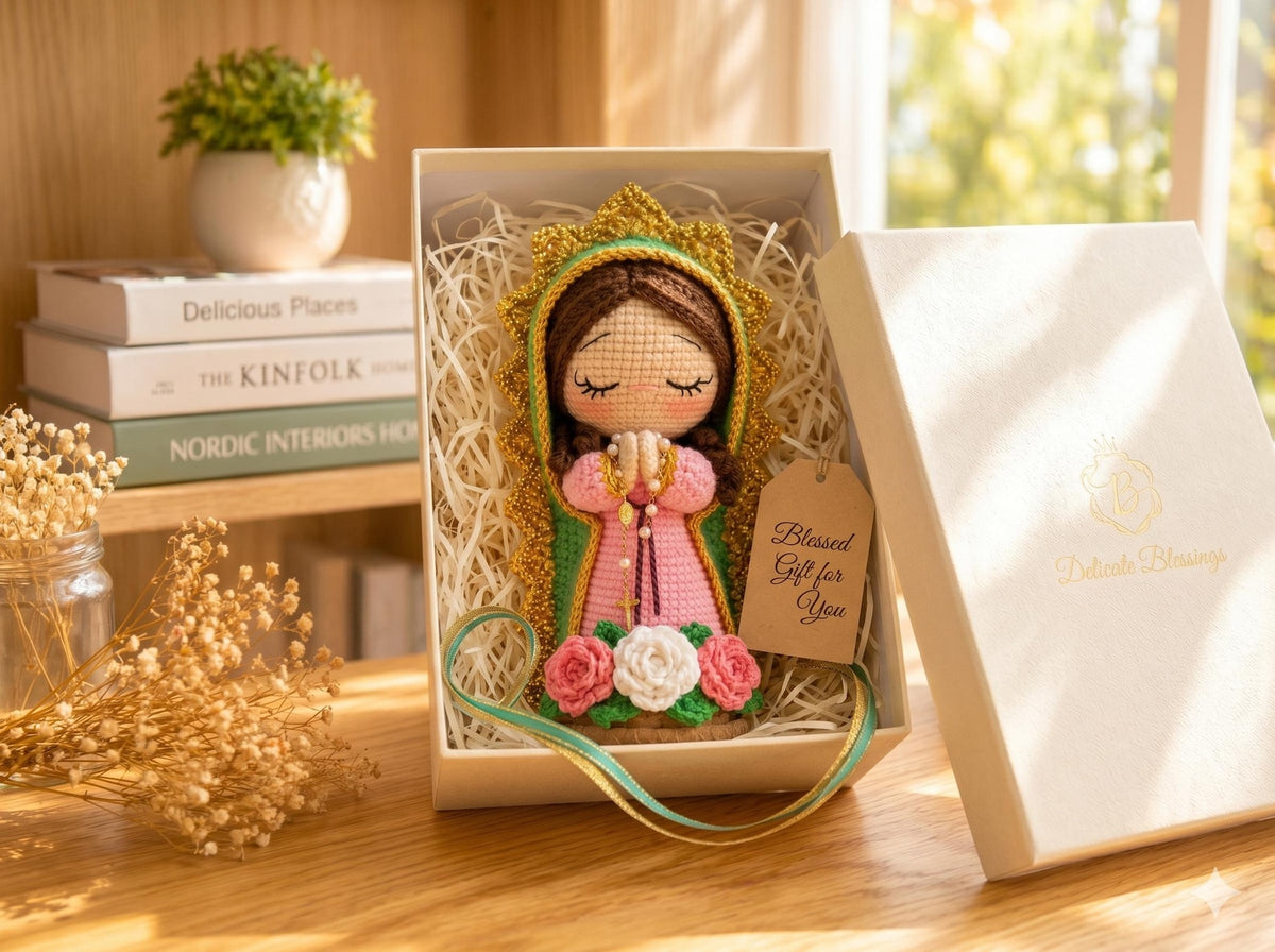 Virgin Mary Crochet Doll, Handmade Catholic Decor, Our Lady Crochet Statue, Religious Gift, Prayer Room Decor, Catholic Gift for Her