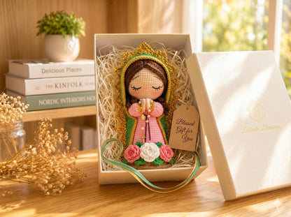 Virgin Mary Crochet Doll, Handmade Catholic Decor, Our Lady Crochet Statue, Religious Gift, Prayer Room Decor, Catholic Gift for Her