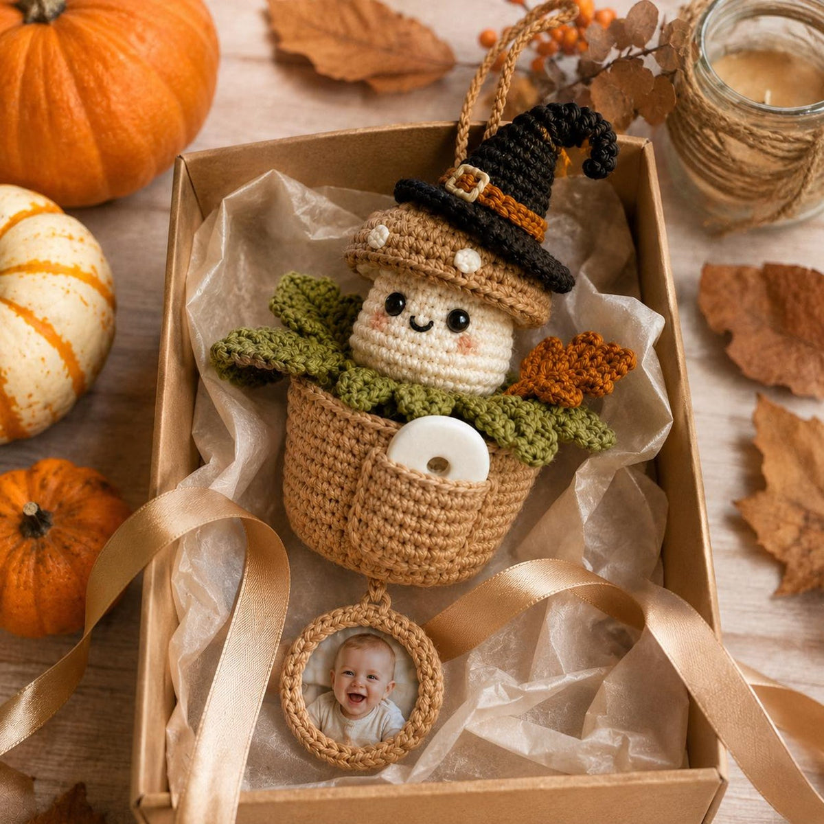 Personalized Crochet Halloween Car Hanging, Custom Photo Car Ornament, Car Air Freshener, Scent Tablet Holder, Cute Car Accessories
