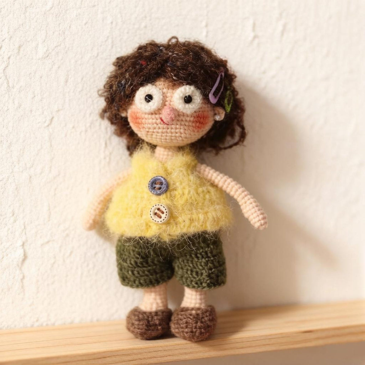 Hand Knit Girl Figurine Wool Crochet Plaything Desktop Embellishment Unique Character Statue Nuptial Gathering Christmas Holiday Trinkets