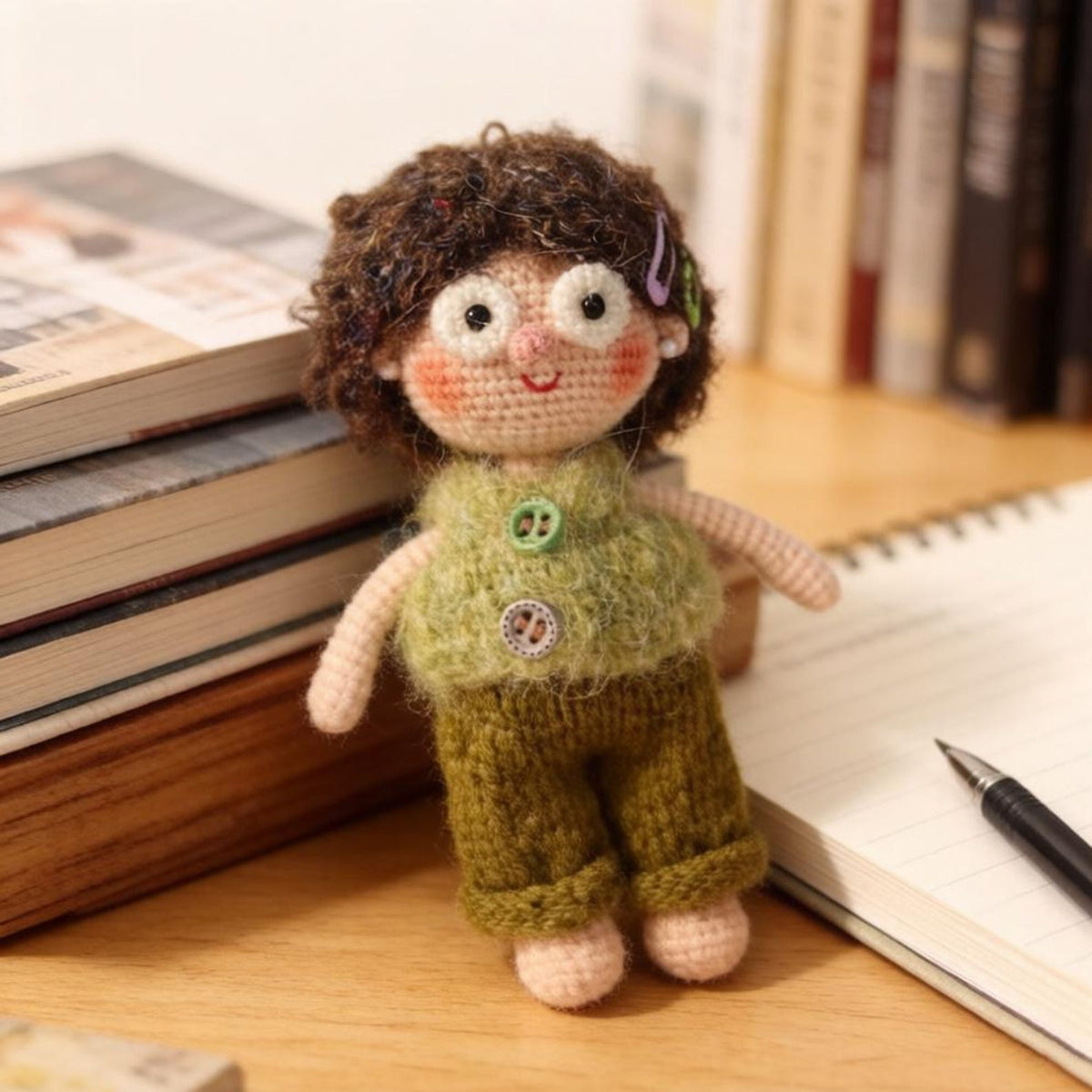 Hand Knit Girl Figurine Wool Crochet Plaything Desktop Embellishment Unique Character Statue Nuptial Gathering Christmas Holiday Trinkets