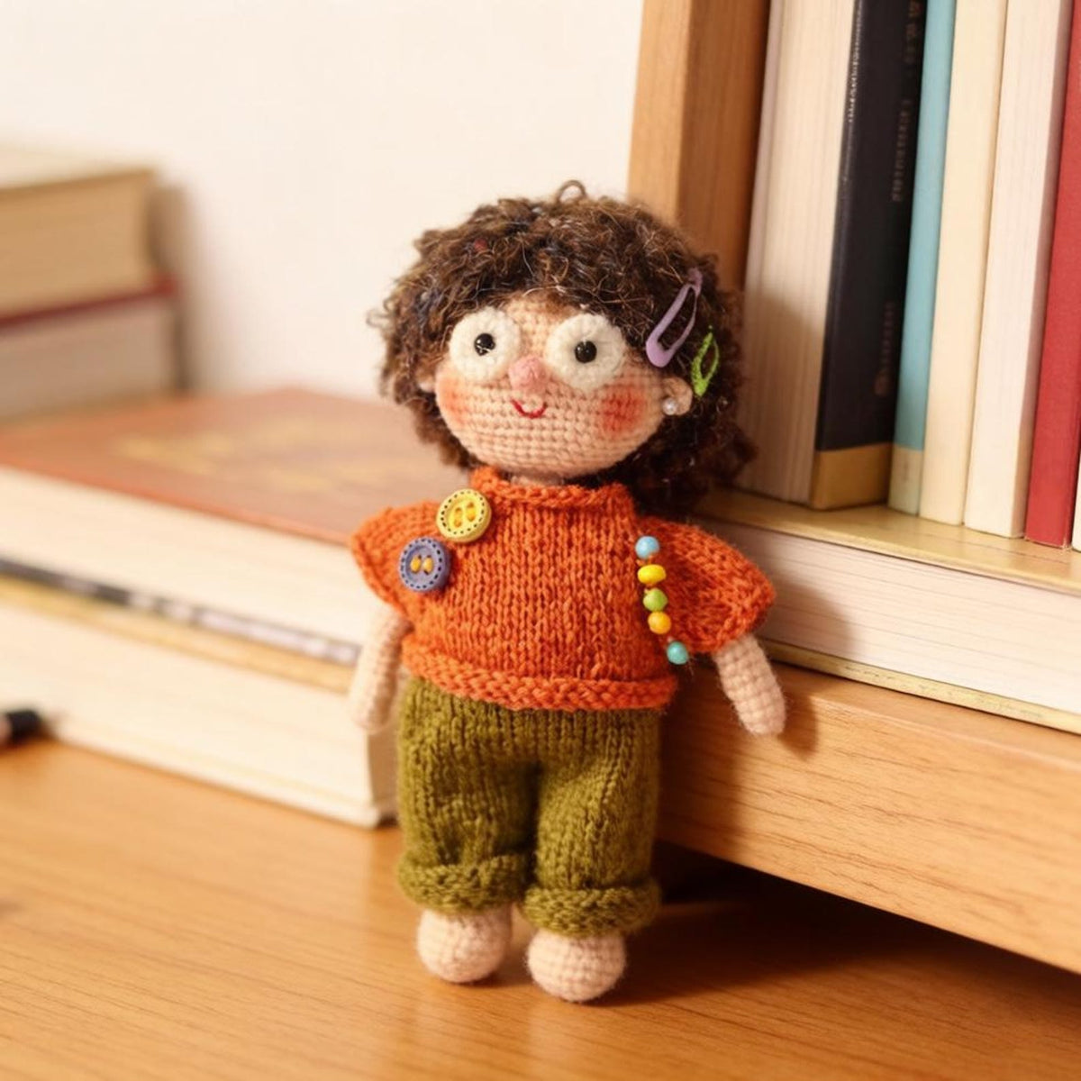 Hand Knit Girl Figurine Wool Crochet Plaything Desktop Embellishment Unique Character Statue Nuptial Gathering Christmas Holiday Trinkets