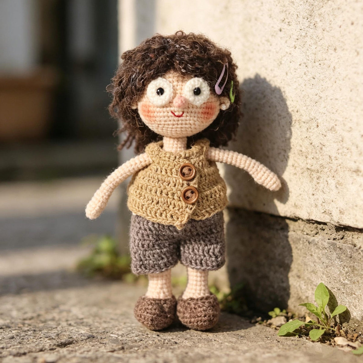 Hand Knit Girl Figurine Wool Crochet Plaything Desktop Embellishment Unique Character Statue Nuptial Gathering Christmas Holiday Trinkets