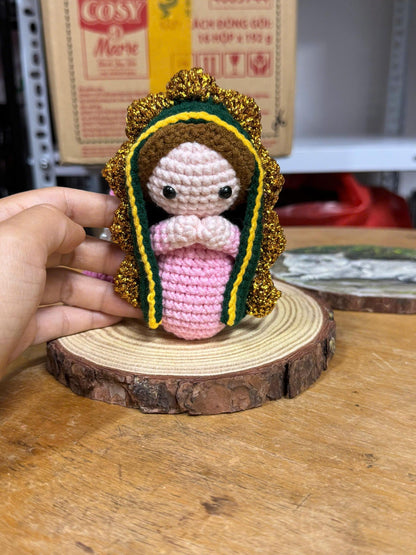 Crochet Virgin Mary Car Charm – Handmade Our Lady Rearview Mirror Ornament Catholic Decor