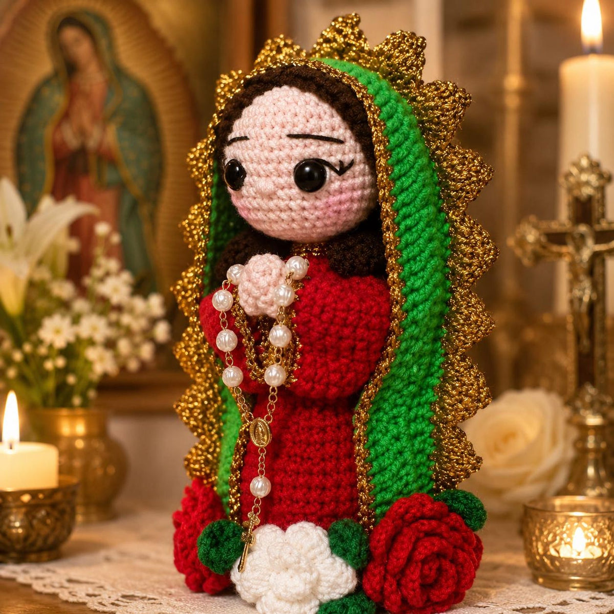 Our Lady Crochet Doll, Handmade Virgin Mary Catholic Decor, Prayer Room Altar Gift, Religious Keepsake for Mom