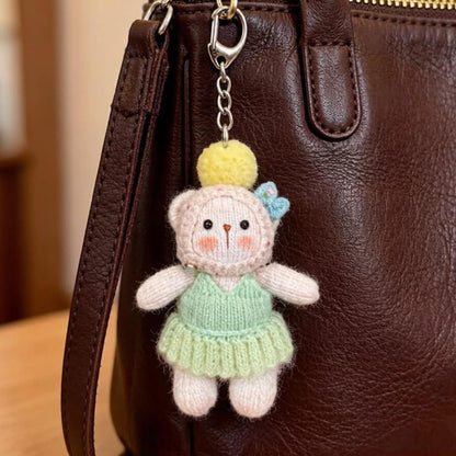 Handcrafted Knit Wool Bear Statue Handbag Accessory Artistic Ornament Baby Presents Bridal Celebration Christmas Holiday Goods