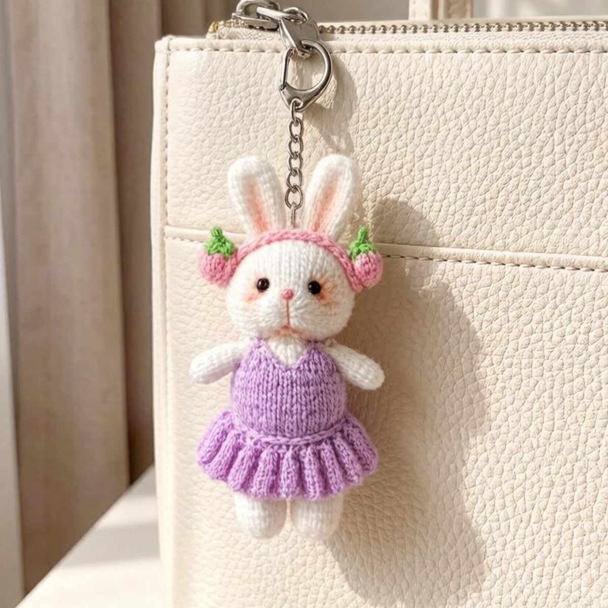 Hand Woven Strawberry Rabbit Figurine Wool Yarn Comfort Plaything Household Embellishment Nuptial Gathering Christmas Holiday Trinkets