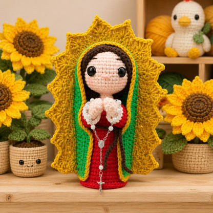 Our Lady of Guadalupe Crochet Doll, Floral Catholic Altar Decor, Prayer Gift for Mom