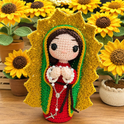 Our Lady of Guadalupe Crochet Doll, Floral Catholic Altar Decor, Prayer Gift for Mom
