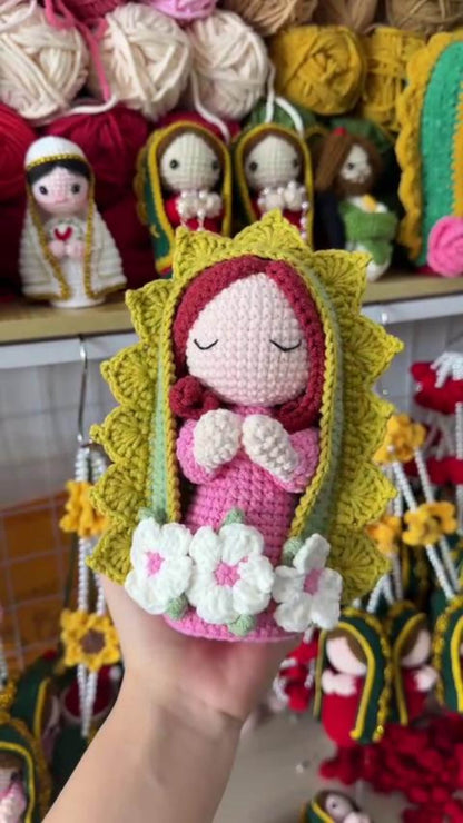 Our Lady of Guadalupe Crochet Doll, Floral Catholic Altar Decor, Prayer Gift for Mom