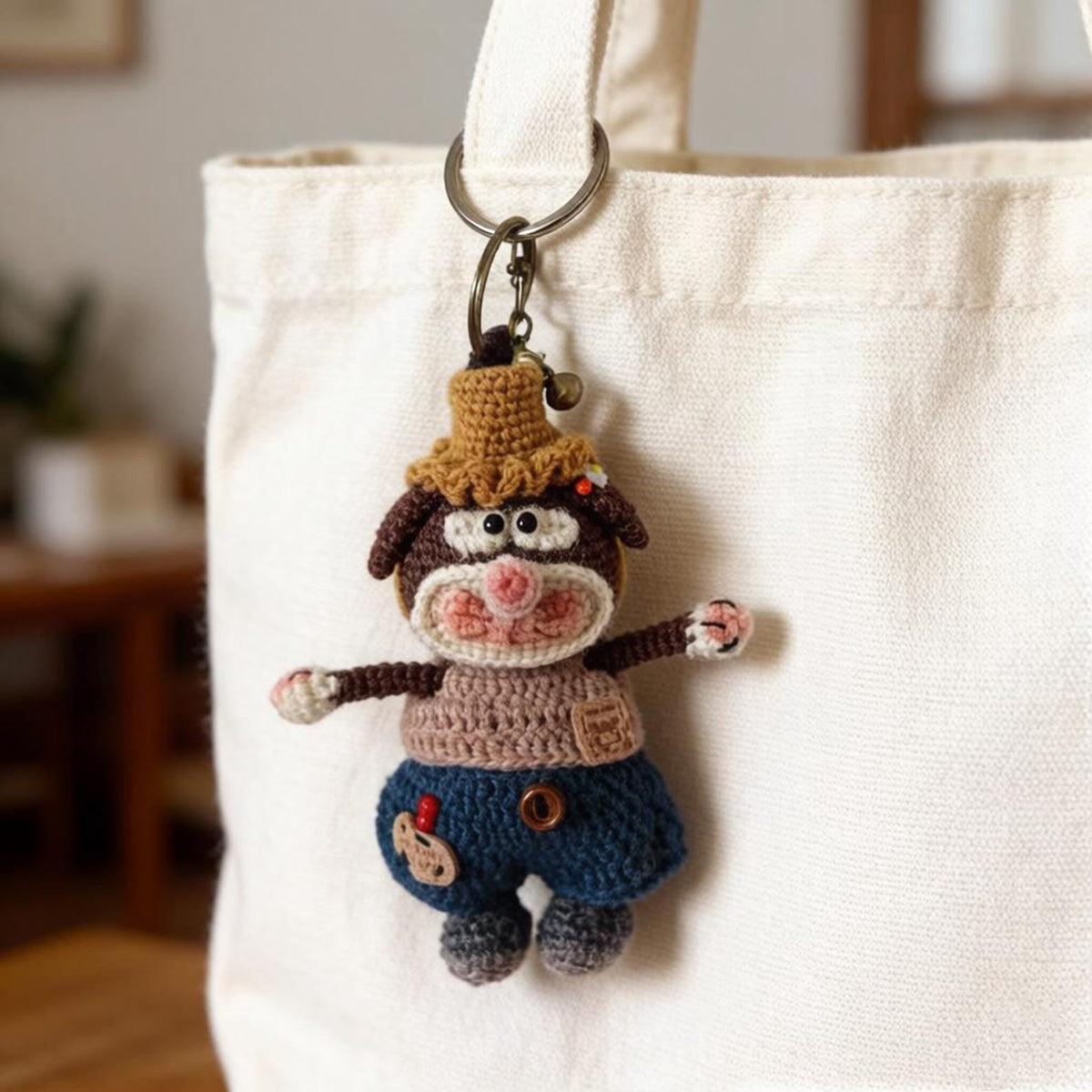 Hand Knit Mouse Figurine Key Fob Backpack Embellishment Vintage Curio Desktop Accent Nuptial Gathering Christmas Holiday Trinkets