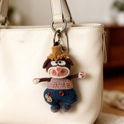 Hand Knit Mouse Figurine Key Fob Backpack Embellishment Vintage Curio Desktop Accent Nuptial Gathering Christmas Holiday Trinkets